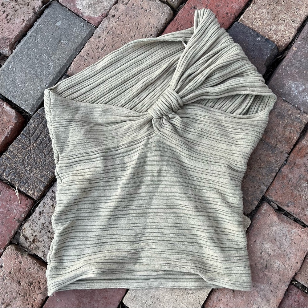 Zara Olive-Tone Ribbed Twist Front Crop Top